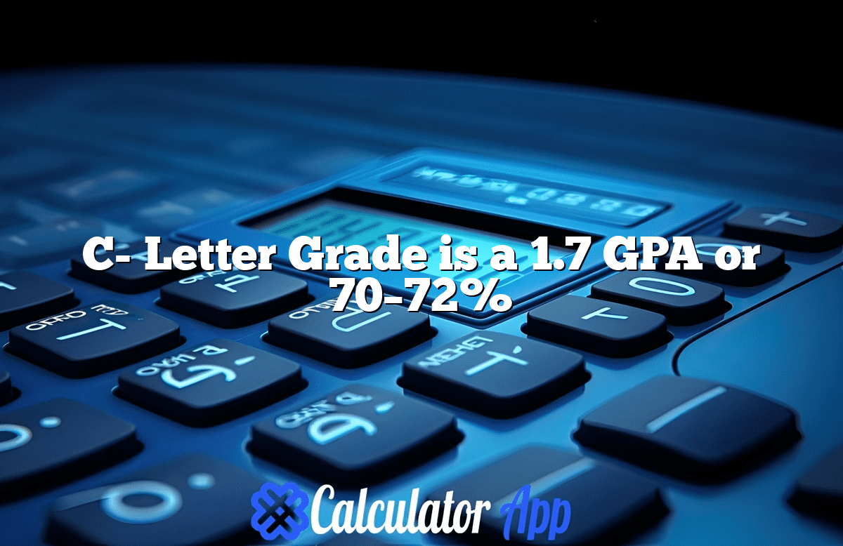 C- Letter Grade is a 1.7 GPA or 70–72%